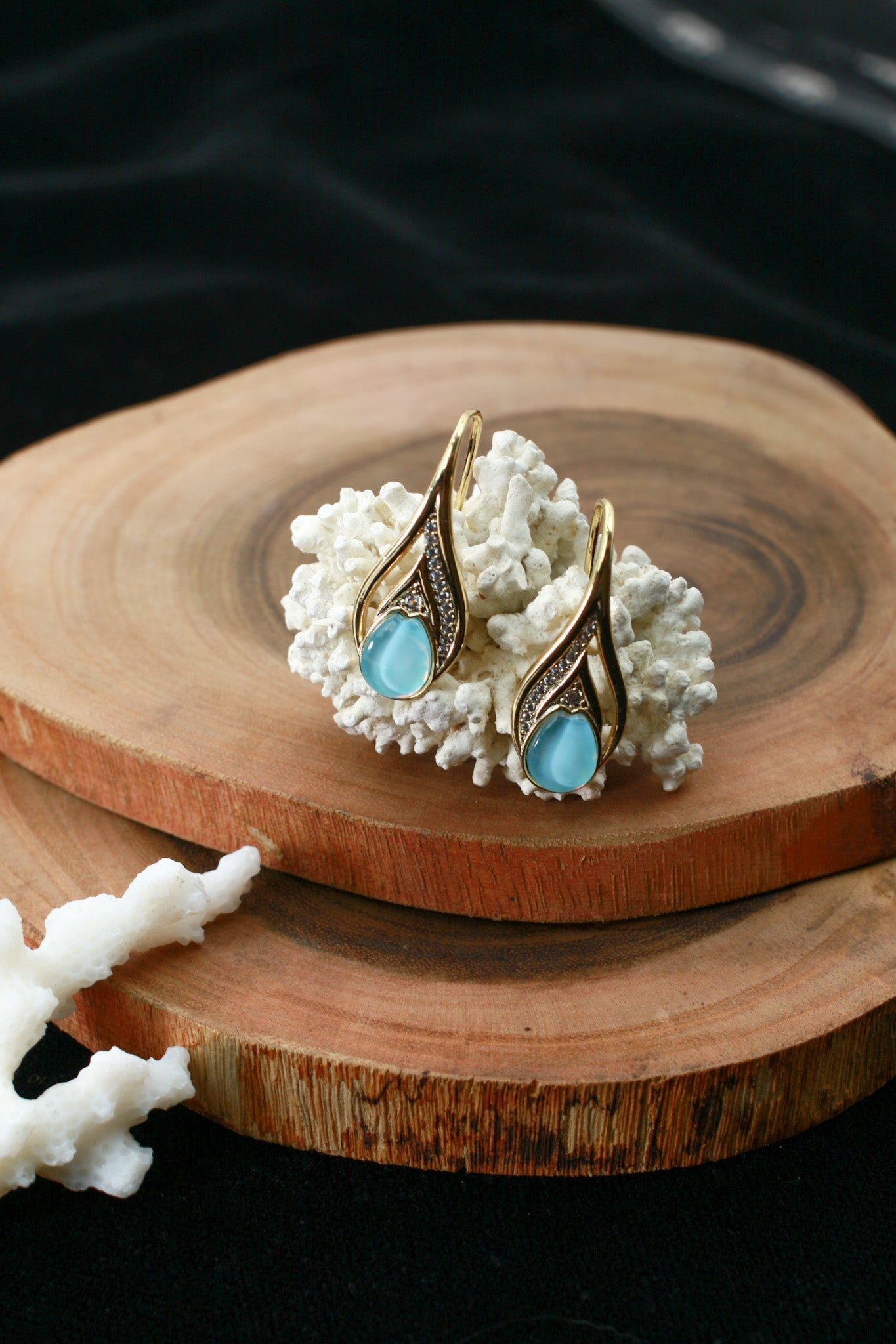 Aqua Teardrop Crystal Flame Hook Earrings - Maxiblink