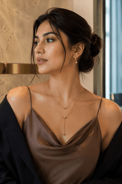 Asymmetrical Round Box Chain Necklace & Earrings Set – Gold Tone - Maxiblink