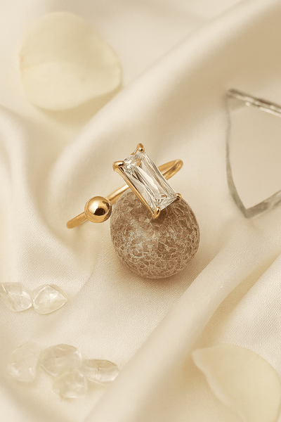 Asymmetrical Stone & Sphere Open Ring - Maxiblink