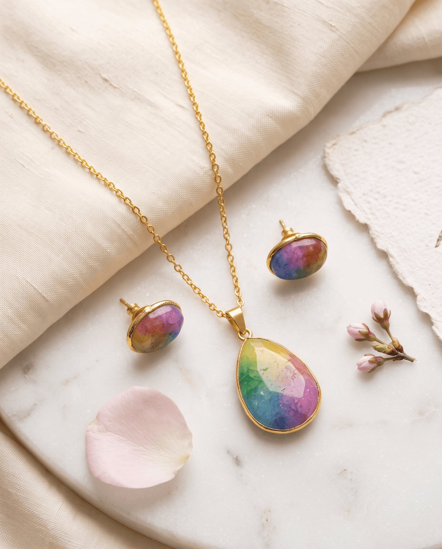 Aurora Opal Teardrop Pendant Set - Maxiblink