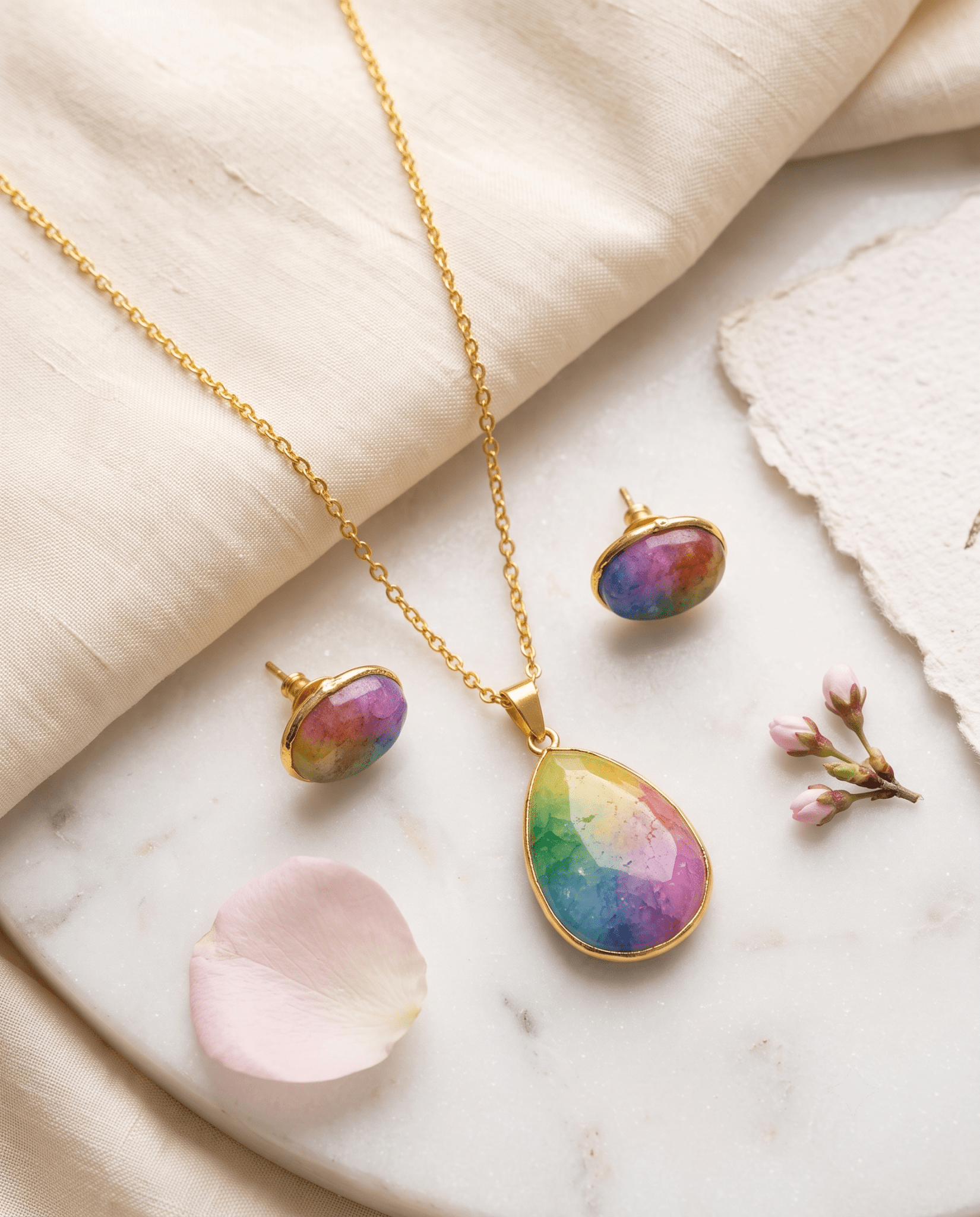 Aurora Opal Teardrop Pendant Set - Maxiblink