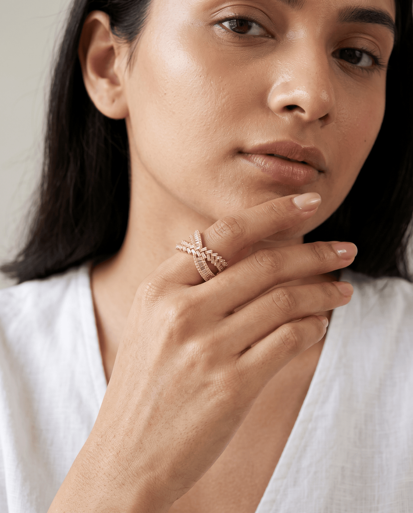 Baguette Crossover Cocktail Ring in 18K gold-plated stainless steel — MaxiBlink