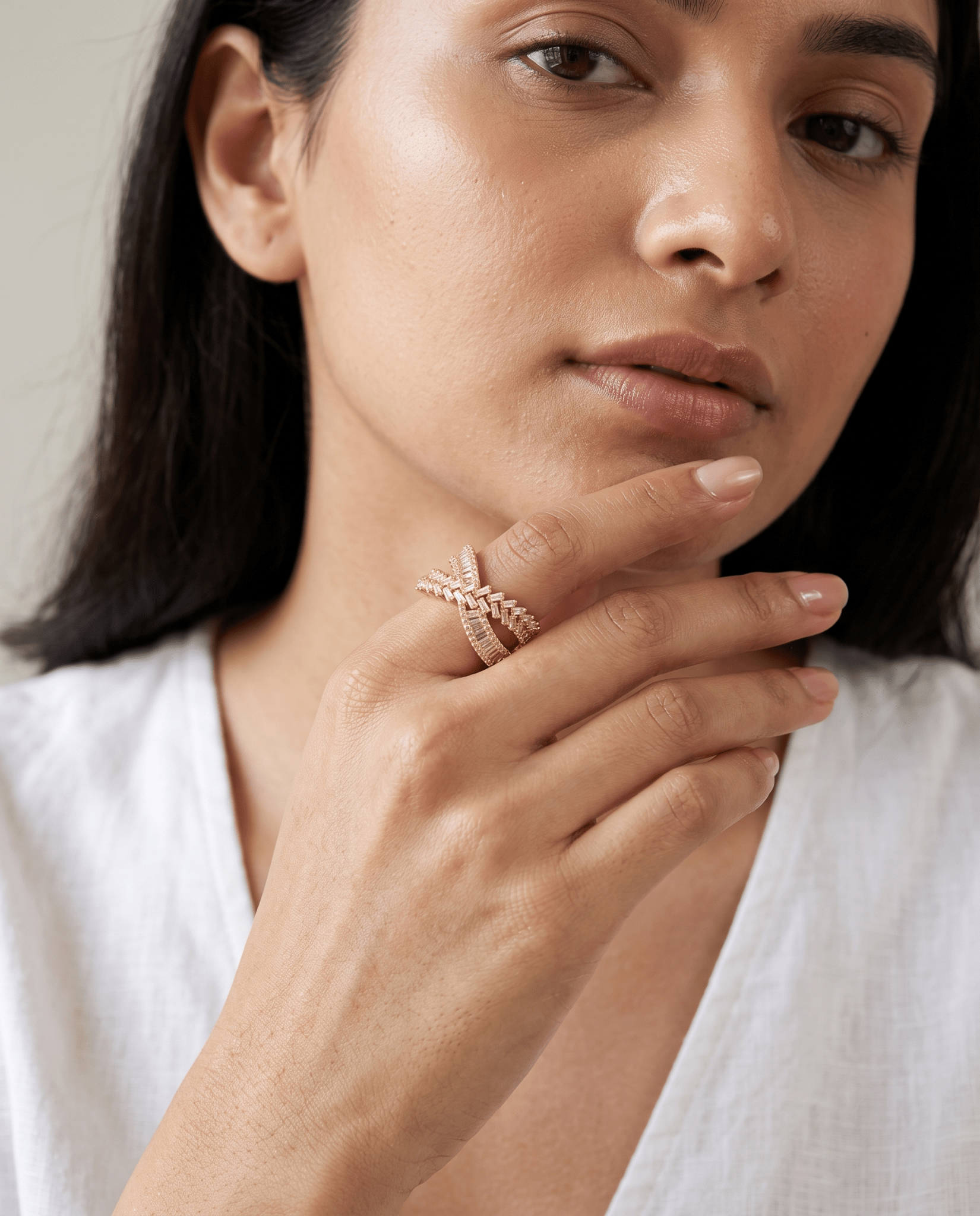 Baguette Crossover Cocktail Ring in 18K gold-plated stainless steel — MaxiBlink
