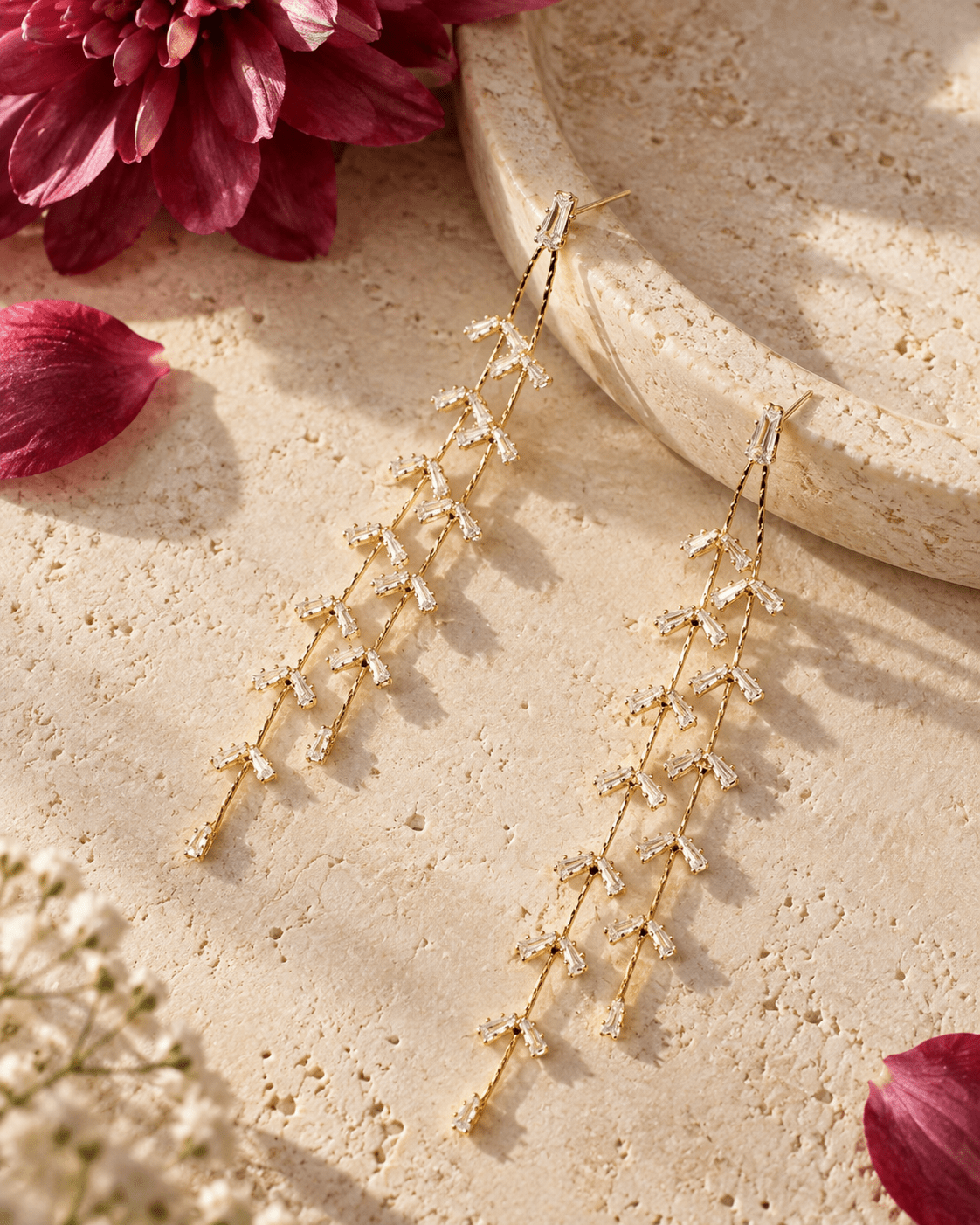 Baguette Crystal Vine Drop Earrings - Maxiblink