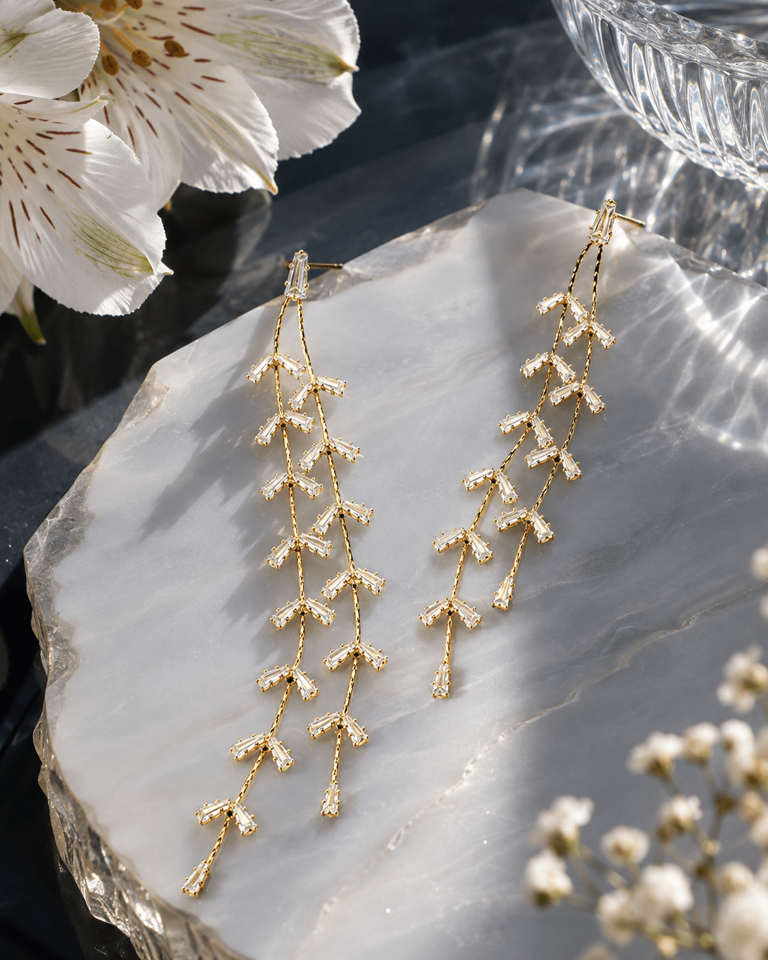 Baguette Crystal Vine Drop Earrings - Maxiblink