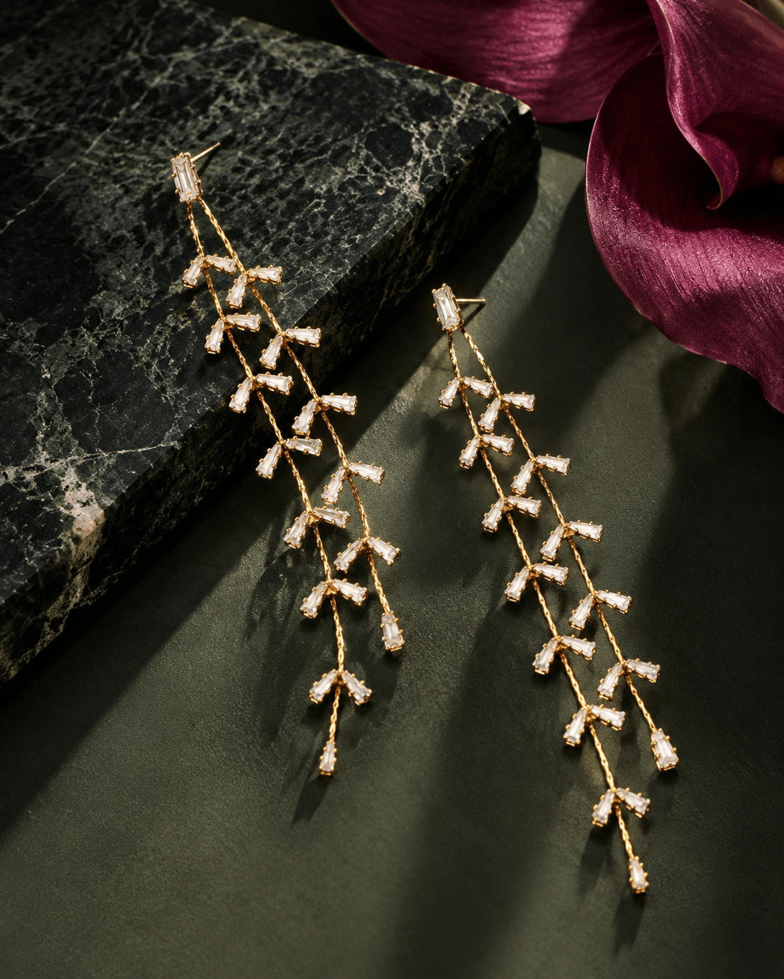 Baguette Crystal Vine Drop Earrings - Maxiblink