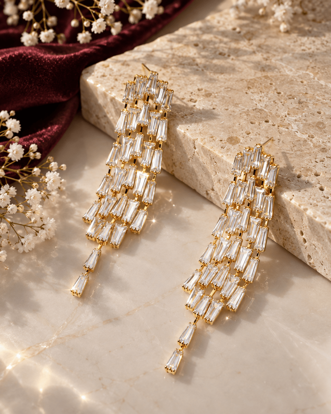 Baguette Crystal Waterfall Drop Earrings - Maxiblink