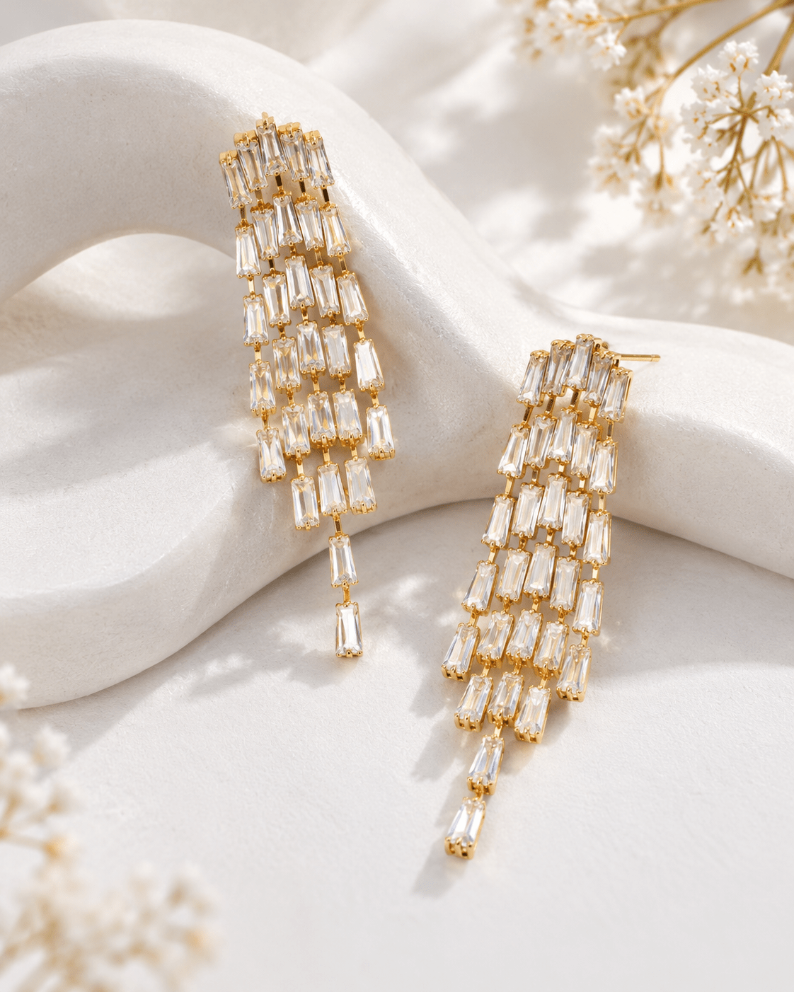 Baguette Crystal Waterfall Drop Earrings - Maxiblink