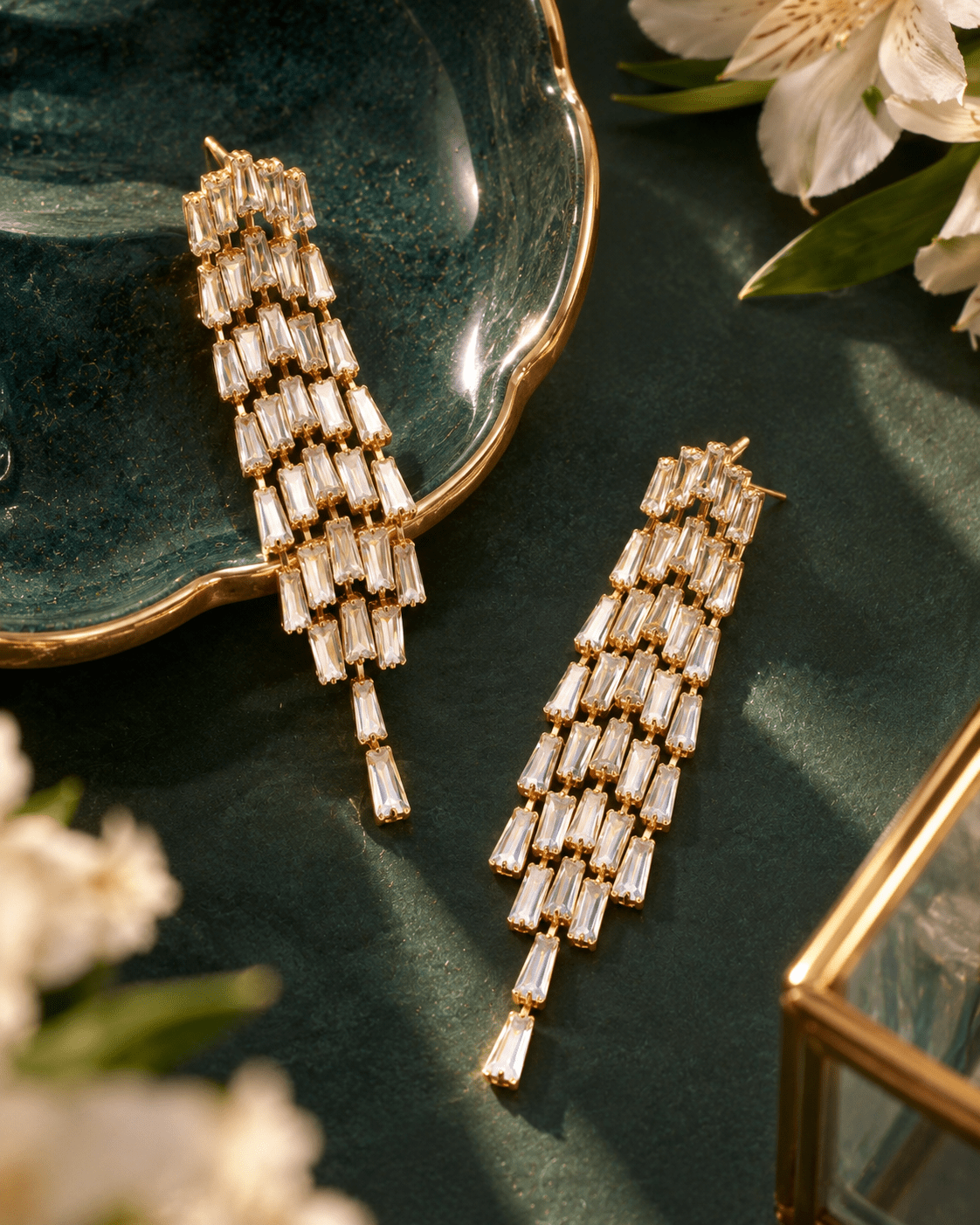 Baguette Crystal Waterfall Drop Earrings - Maxiblink