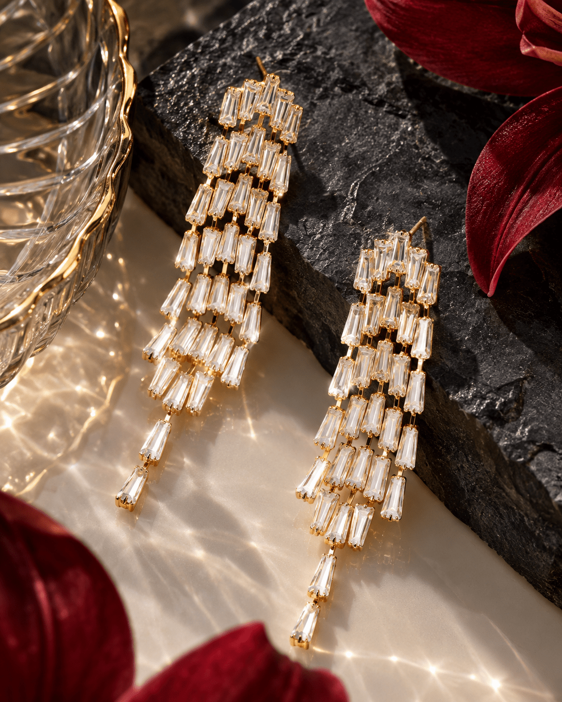 Baguette Crystal Waterfall Drop Earrings - Maxiblink