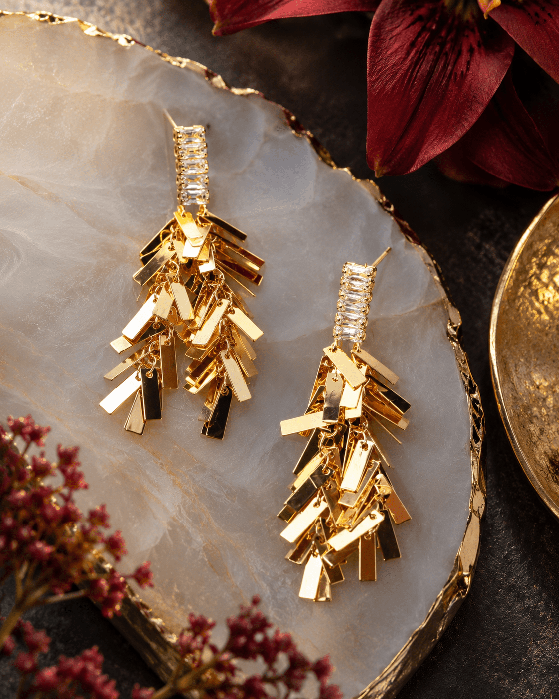 Baguette Fringe Bar Drop Earrings - Maxiblink