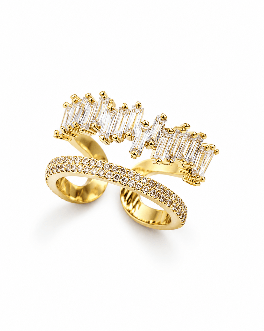 Baguette Row Double-Line Open Ring — anti-tarnish adjustable free-size ring, MaxiBlink demi-fine
