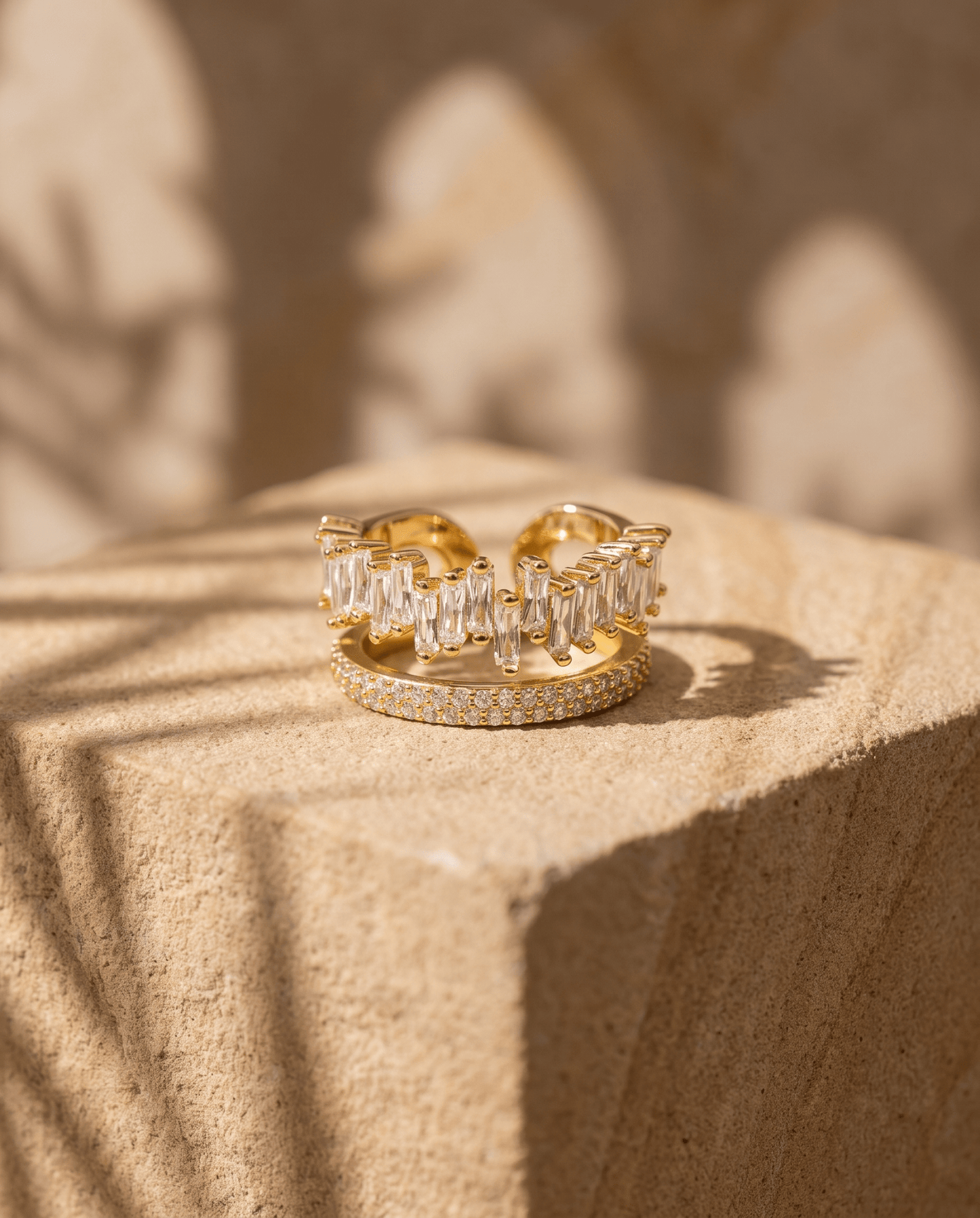 gold-plated baguette ring — Baguette Row Double-Line Open Ring by MaxiBlink