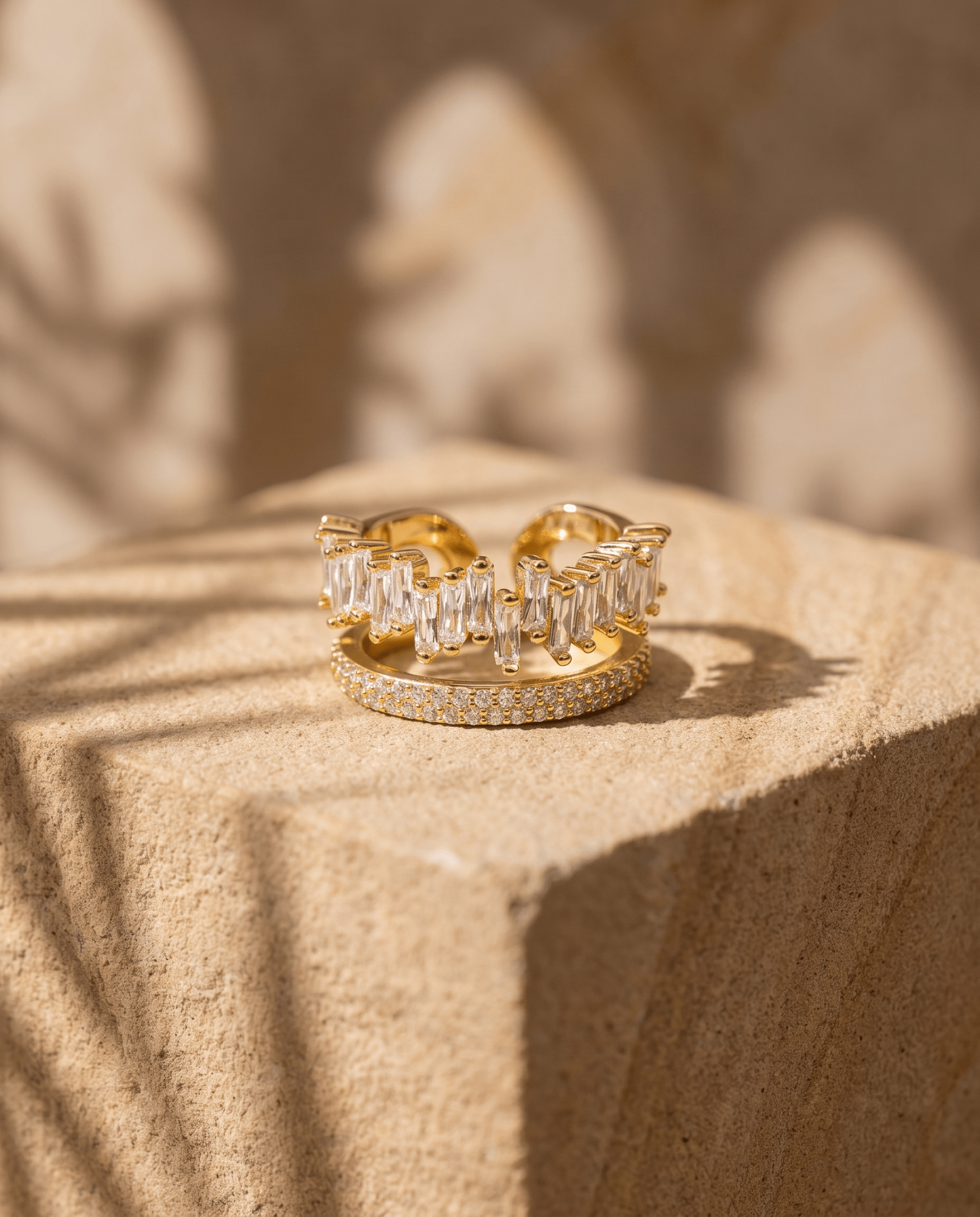 gold-plated baguette ring — Baguette Row Double-Line Open Ring by MaxiBlink