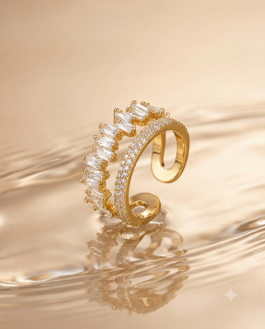 Hypoallergenic waterproof baguette ring in 18K gold plating — MaxiBlink