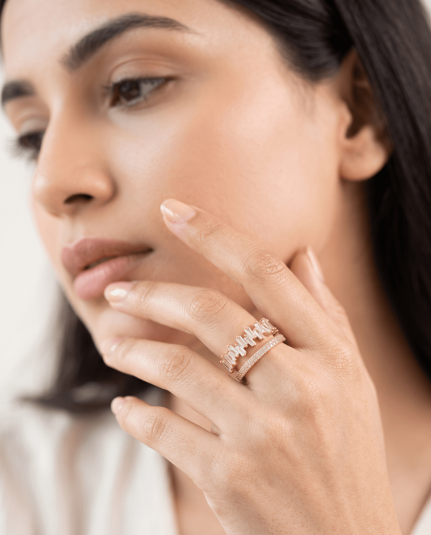 Baguette Row Double-Line Open Ring in 18K gold-plated stainless steel — MaxiBlink