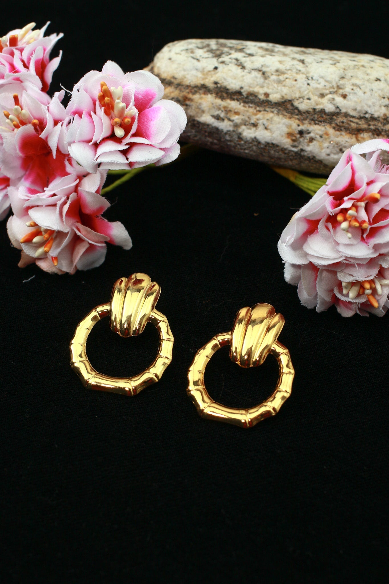Bamboo Hoop Drop Earrings – 18K Gold Plated - Maxiblink