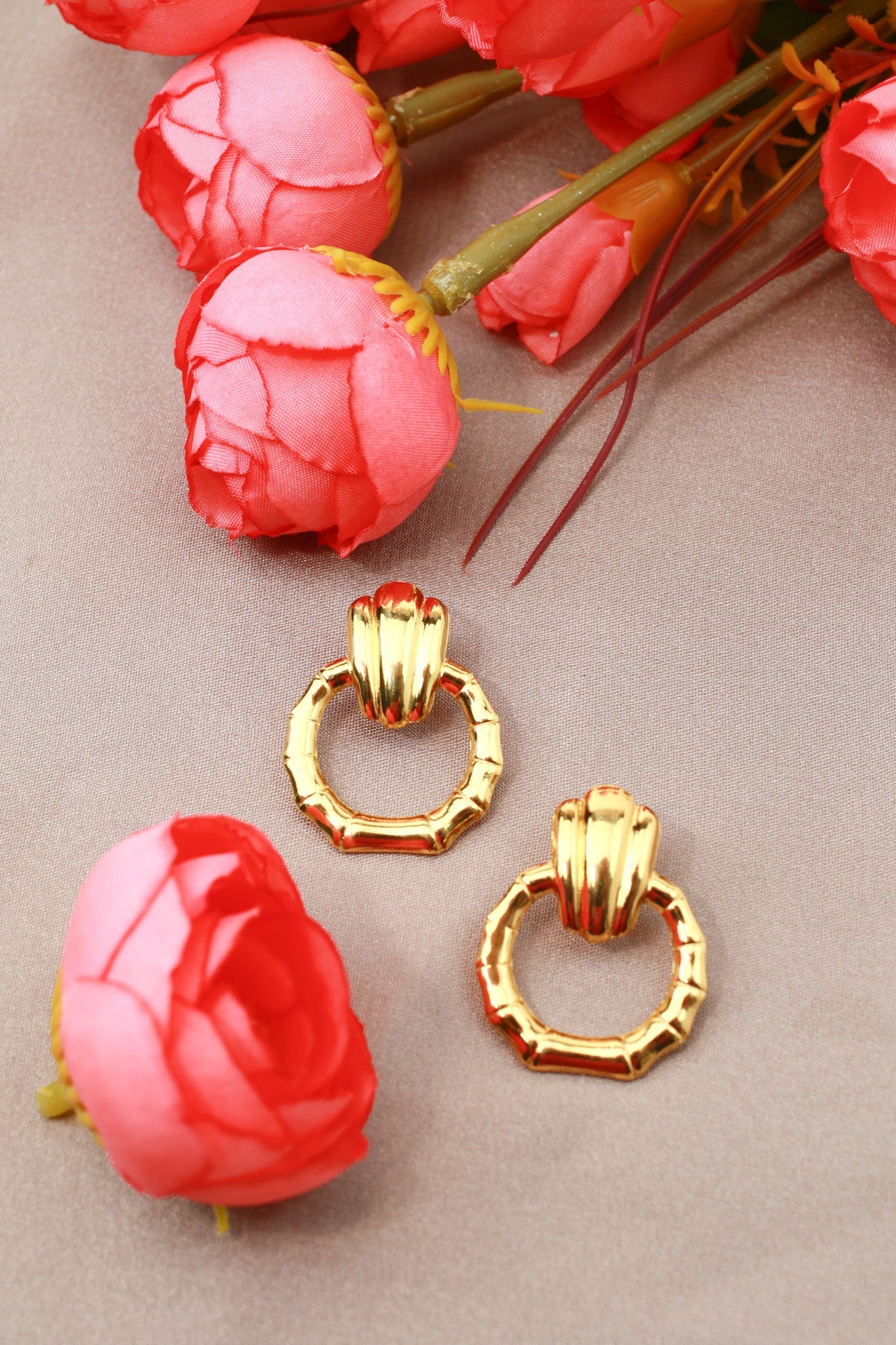 Bamboo Hoop Drop Earrings – 18K Gold Plated - Maxiblink