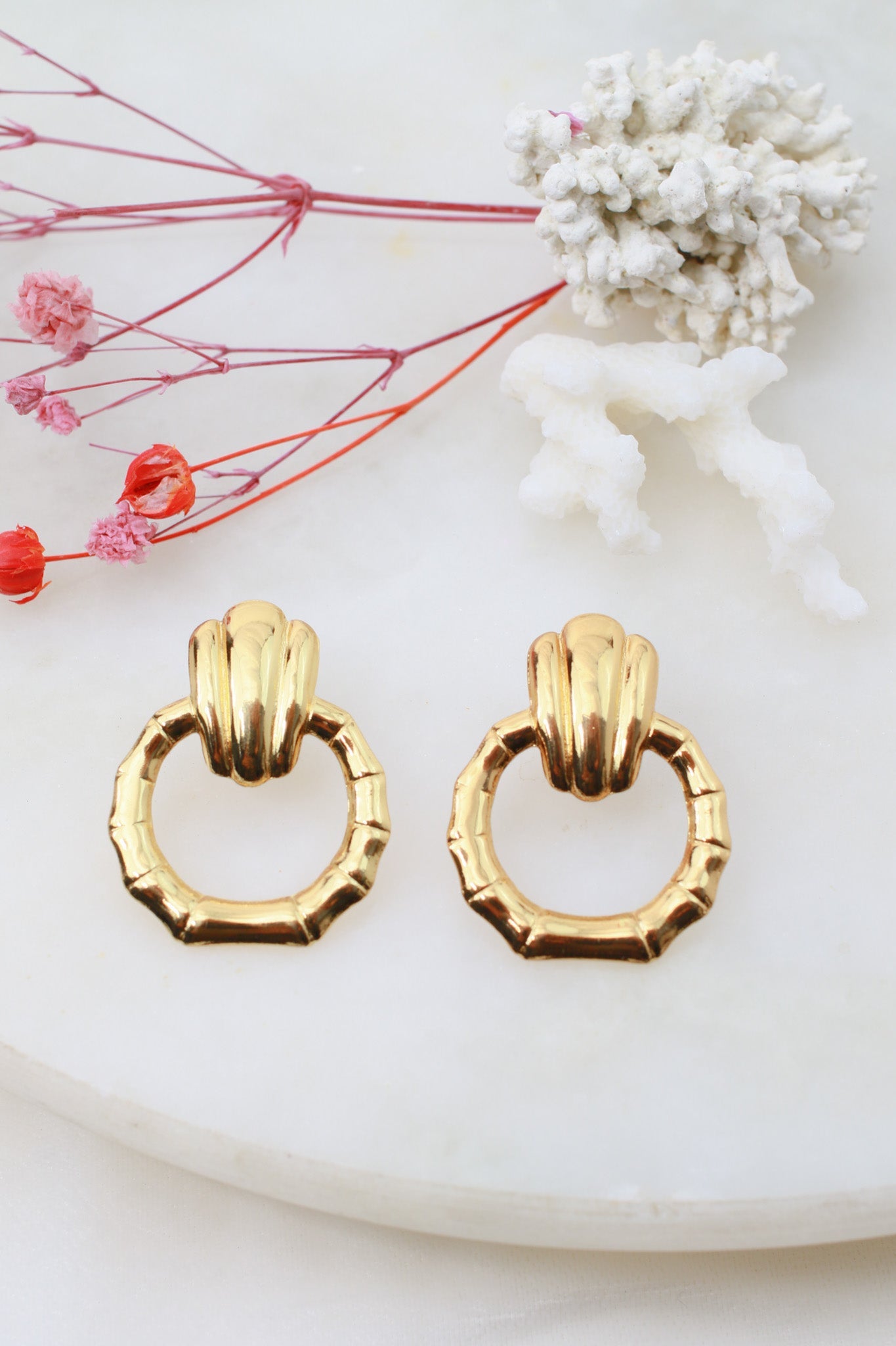 Bamboo Hoop Drop Earrings – 18K Gold Plated - Maxiblink