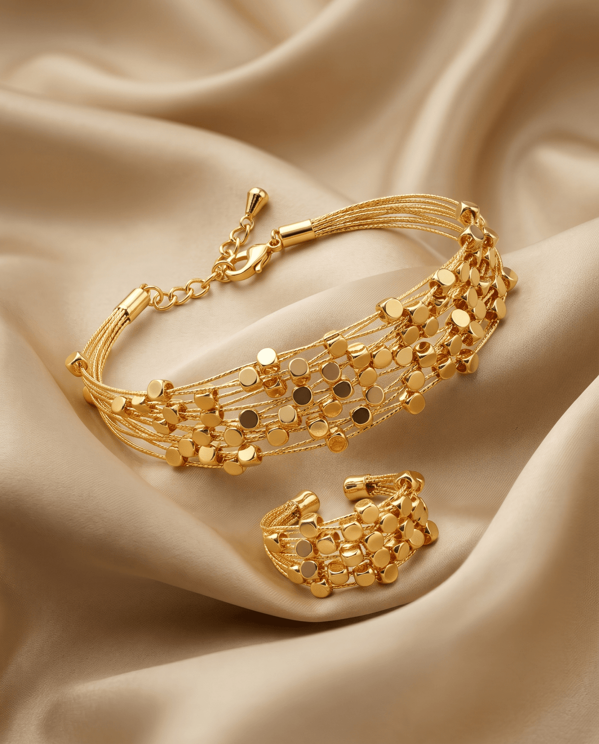 Beaded Multi-Strand Bracelet & Ring Set - Maxiblink