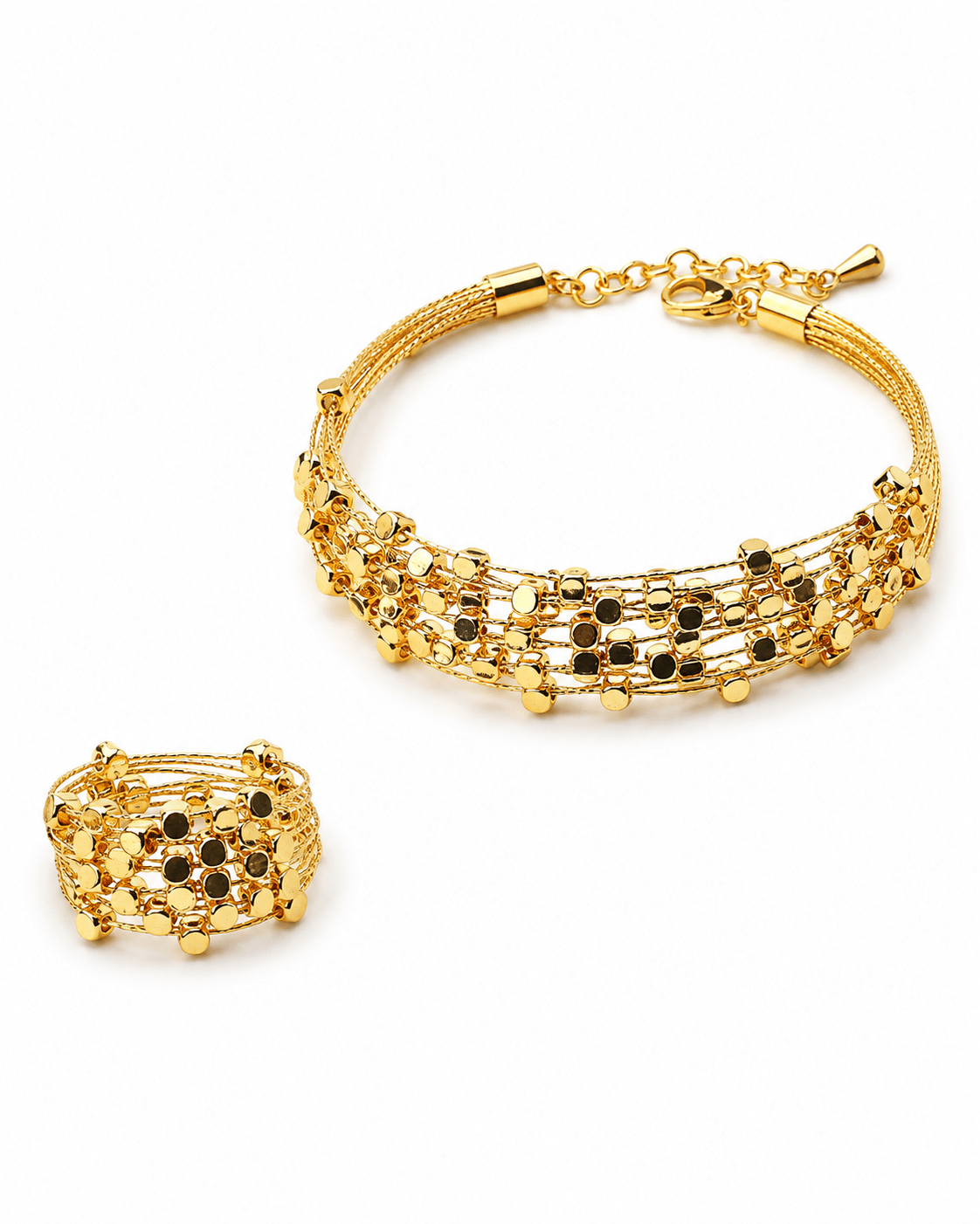 Beaded Multi-Strand Bracelet & Ring Set - Maxiblink