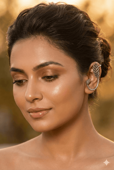Bird & Feather Oxidised German Silver Ear Cuff | Artistic Boho Ear Wrap - Maxiblink