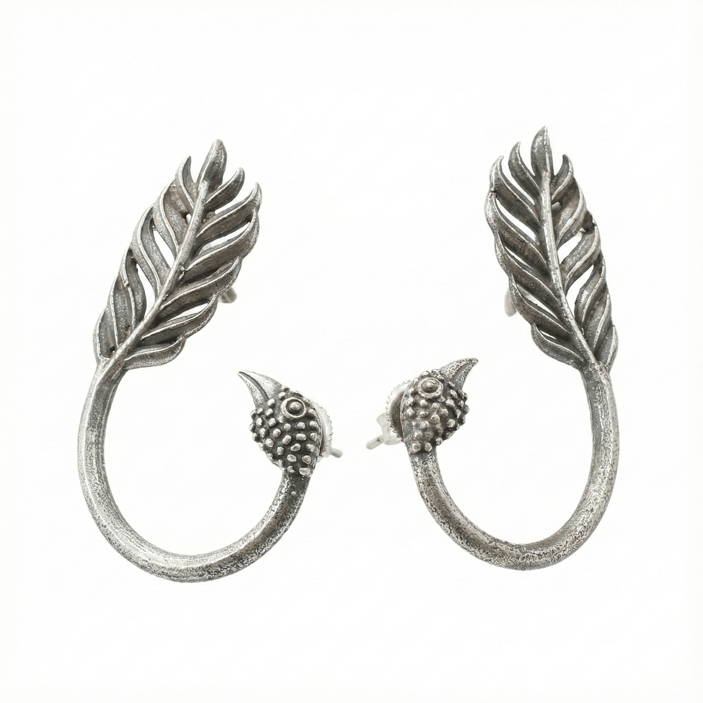 Bird & Feather Oxidised German Silver Ear Cuff | Artistic Boho Ear Wrap - Maxiblink