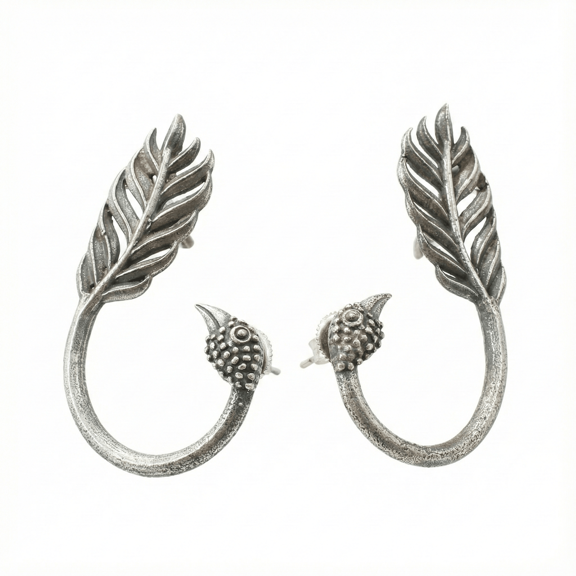 Bird & Feather Oxidised German Silver Ear Cuff | Artistic Boho Ear Wrap - Maxiblink