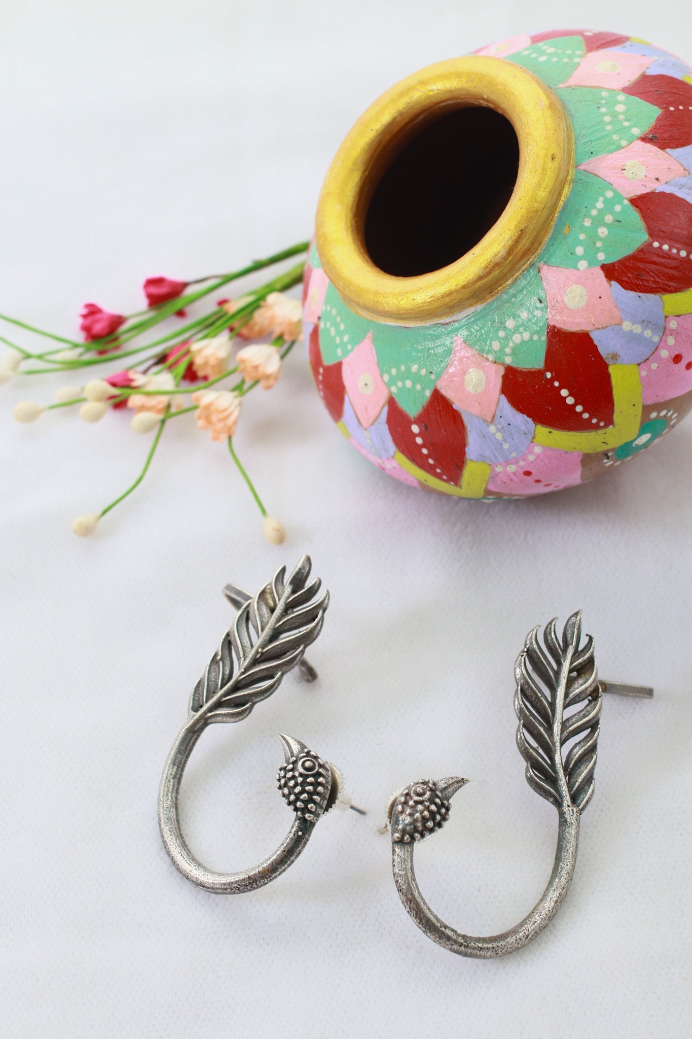 Bird & Feather Oxidised German Silver Ear Cuff | Artistic Boho Ear Wrap - Maxiblink