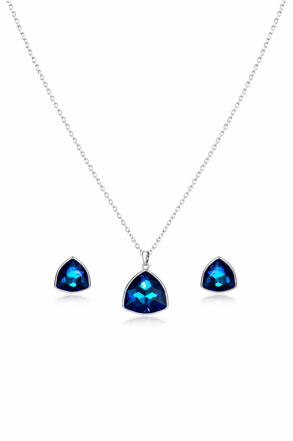 Blue Bermuda Crystal Cushion Trillion Pendant Set - Maxiblink