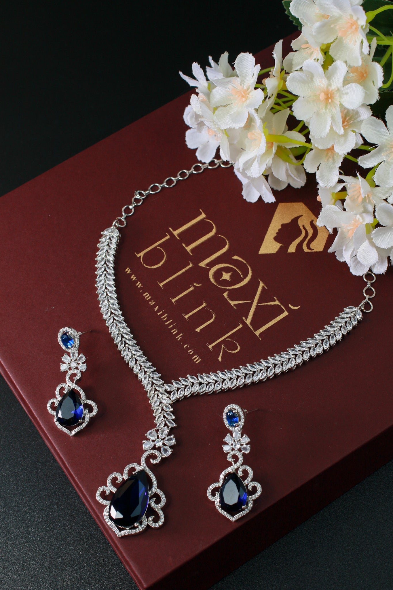 Blue Stone AD Necklace Set - Maxiblink