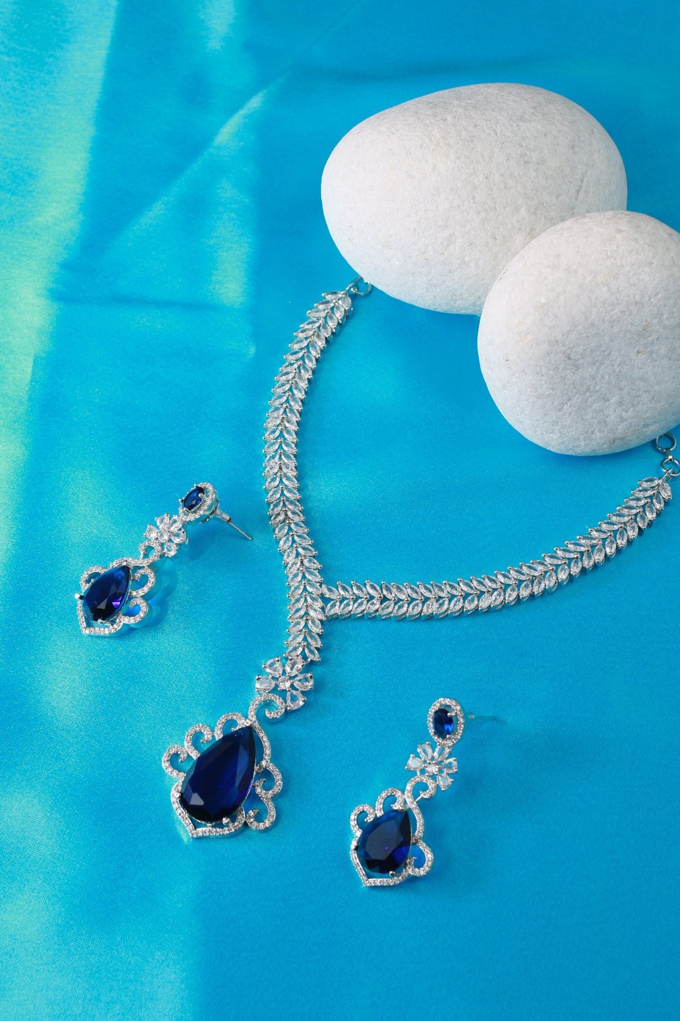 Blue Stone AD Necklace Set - Maxiblink