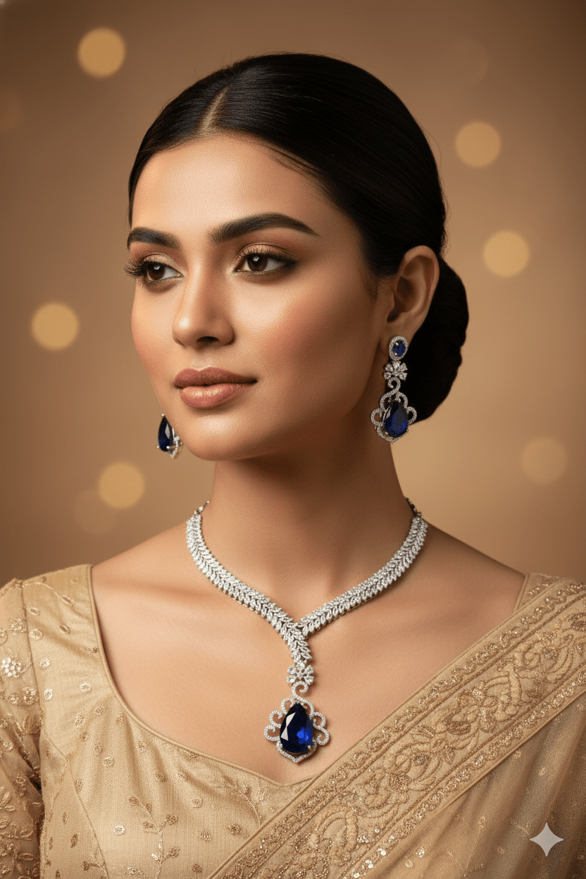 Blue Stone AD Necklace Set - Maxiblink