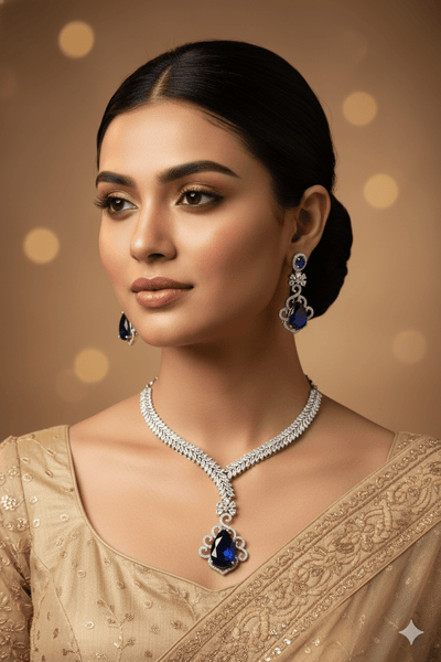 Blue Stone AD Necklace Set - Maxiblink