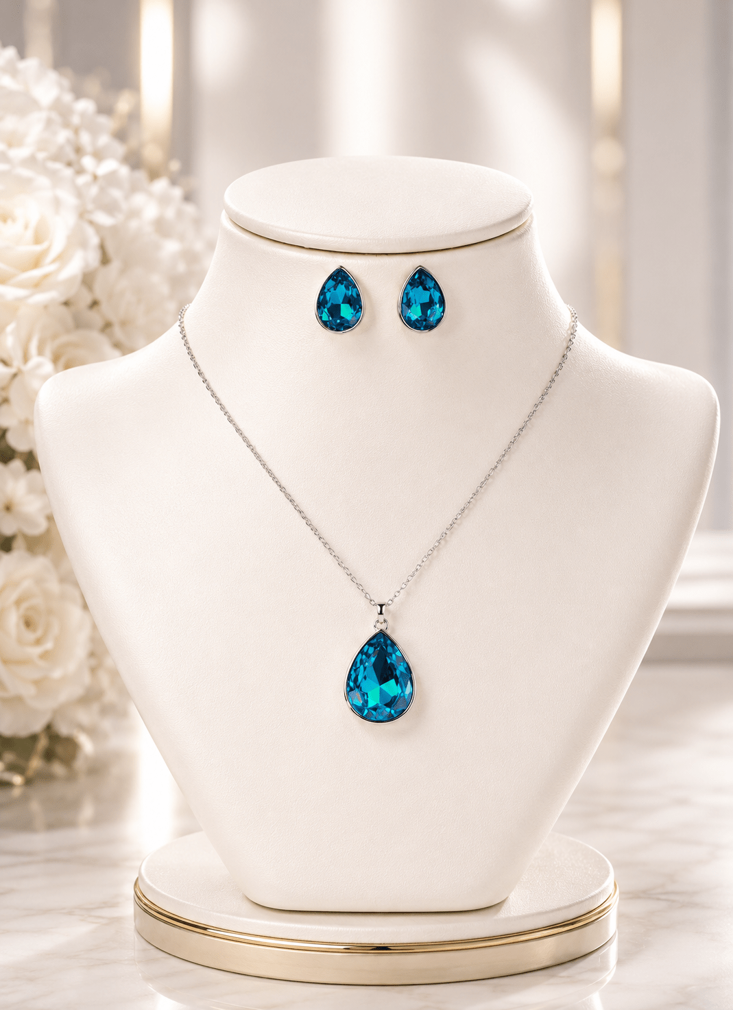 Blue Teardrop Crystal Pendant Set - Maxiblink