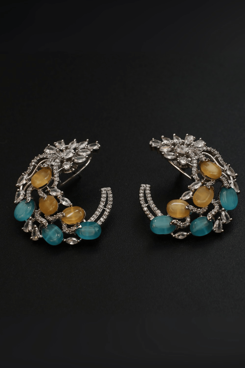 Blue & Yellow Leaf Cluster Earrings - Maxiblink