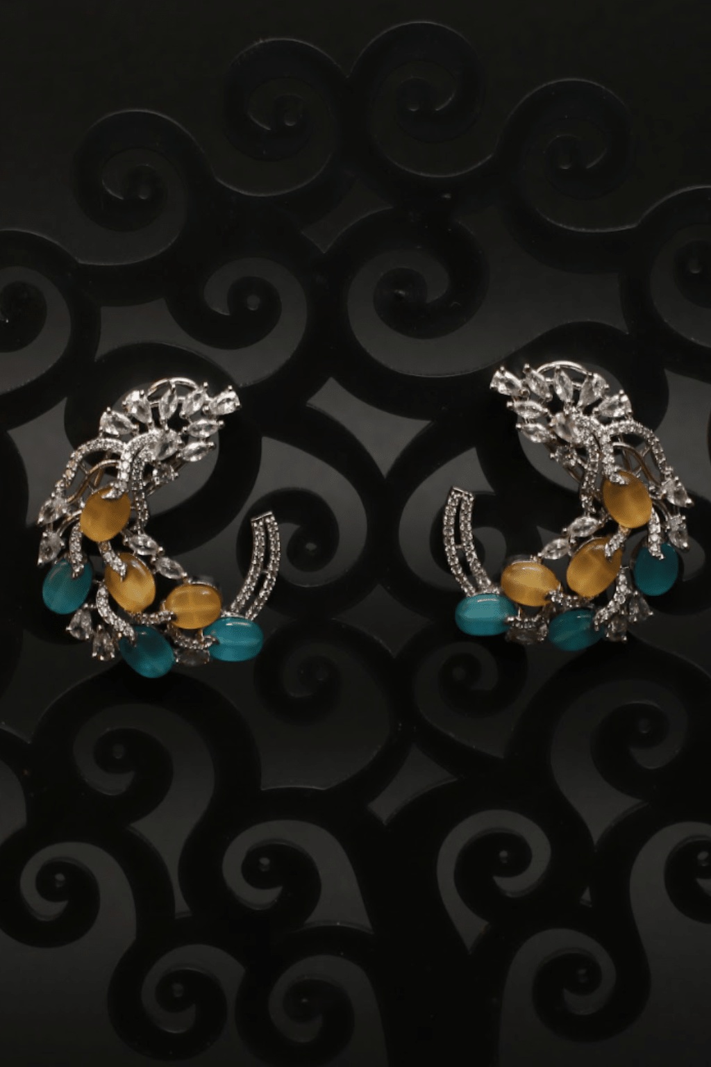 Blue & Yellow Leaf Cluster Earrings - Maxiblink
