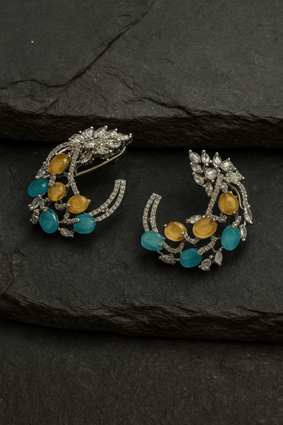 Blue & Yellow Leaf Cluster Earrings - Maxiblink