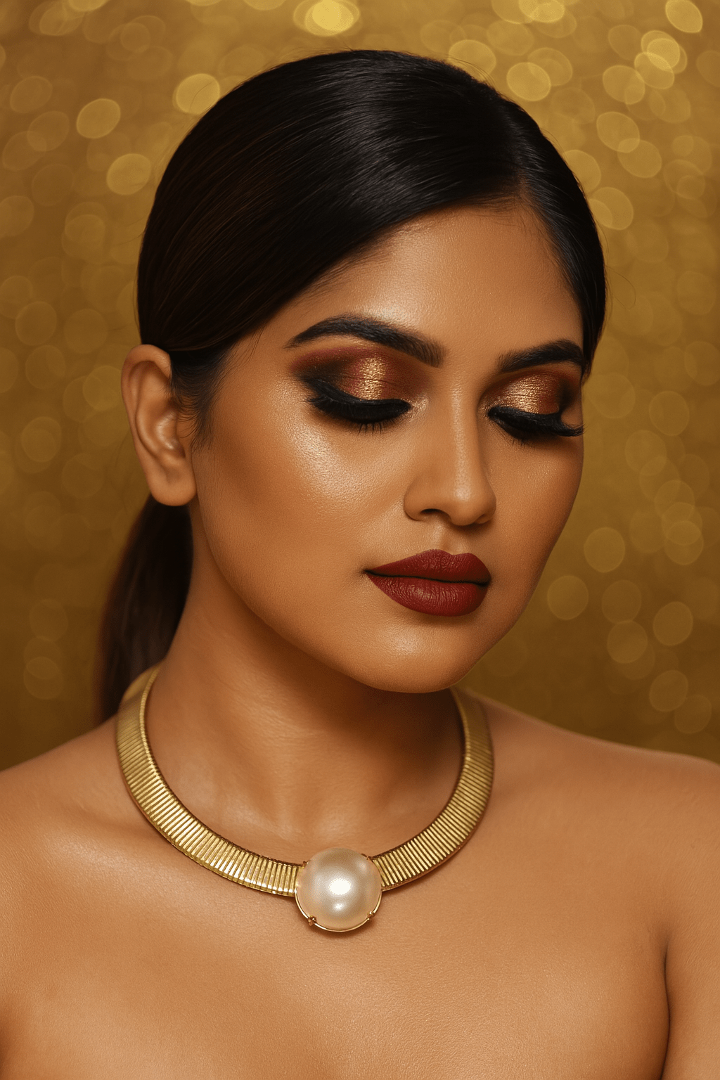 Bold Pearl Center Gold Plated Statement Choker Necklace - Maxiblink