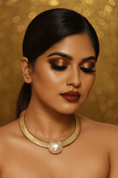 Bold Pearl Center Gold Plated Statement Choker Necklace - Maxiblink