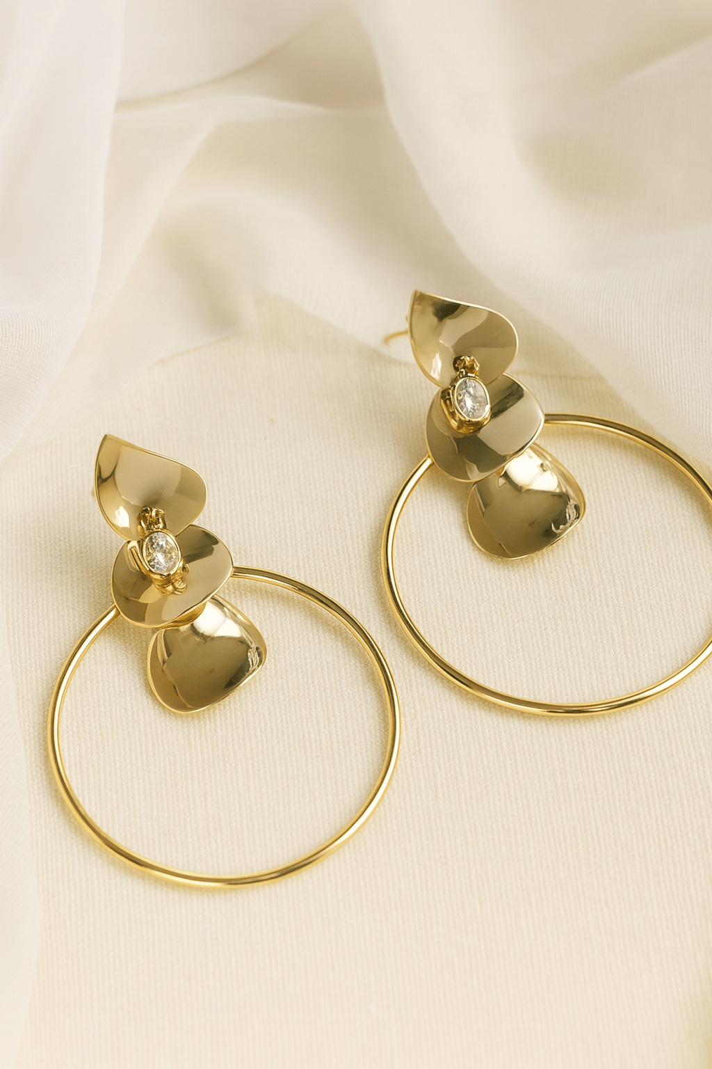 Bold Textured Gold Disc Earrings with Crystal Drop – Statement Fashion Jewelry - Maxiblink