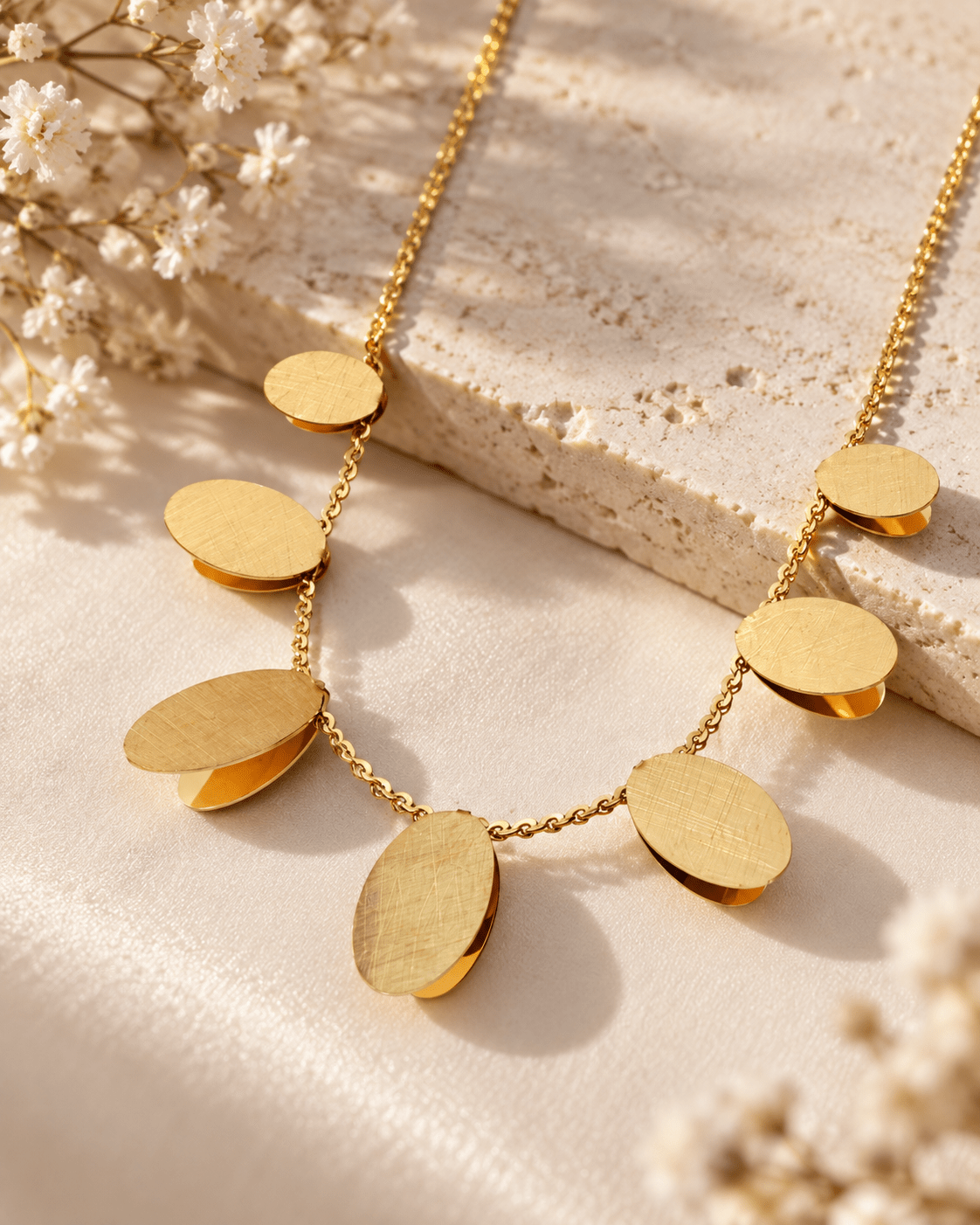 Brushed Gold Disc Dangle Necklace - Maxiblink