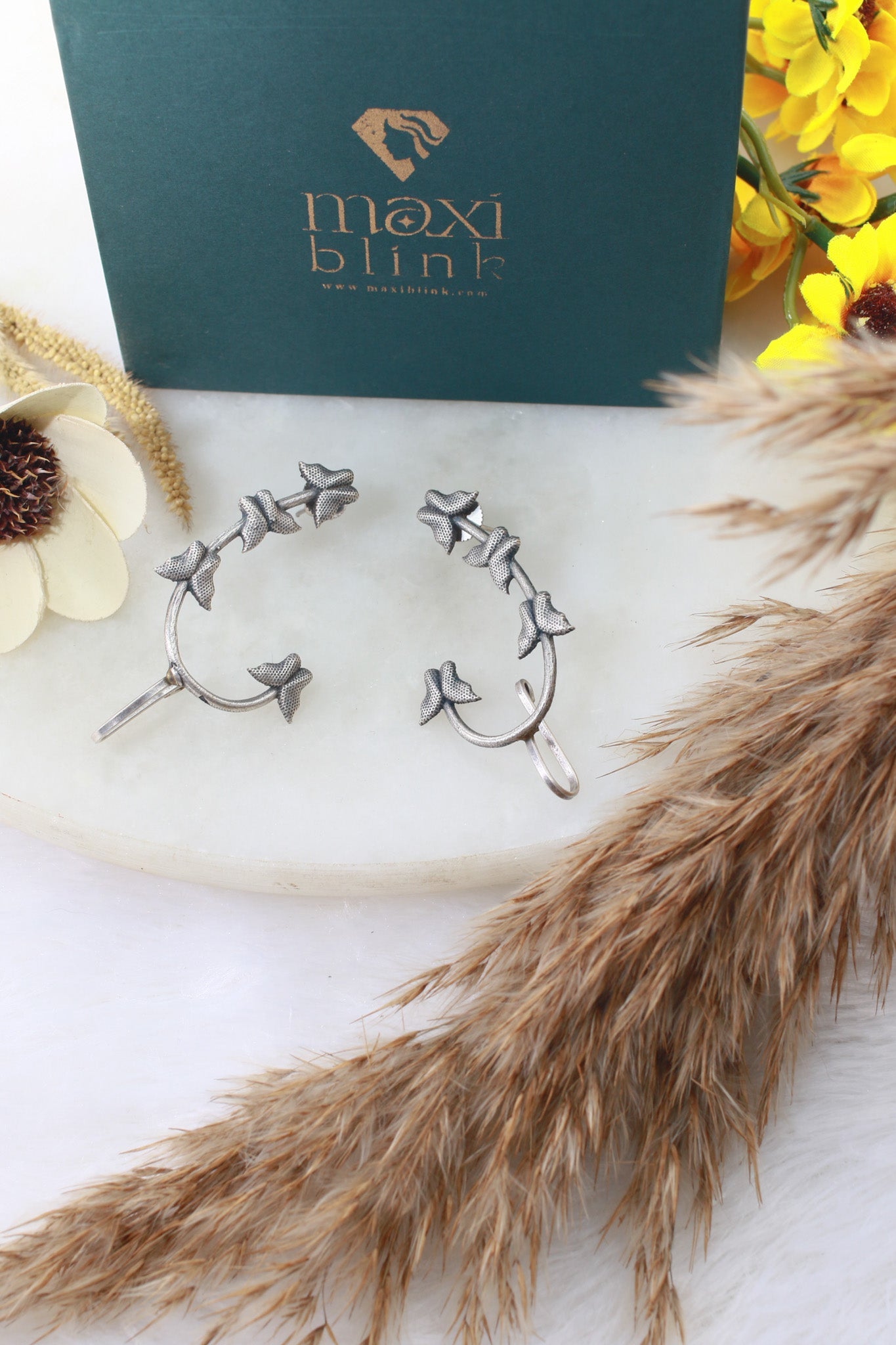 Butterfly Curve Oxidised German Silver Ear Cuff | Lightweight Antique Ear Wrap - Maxiblink