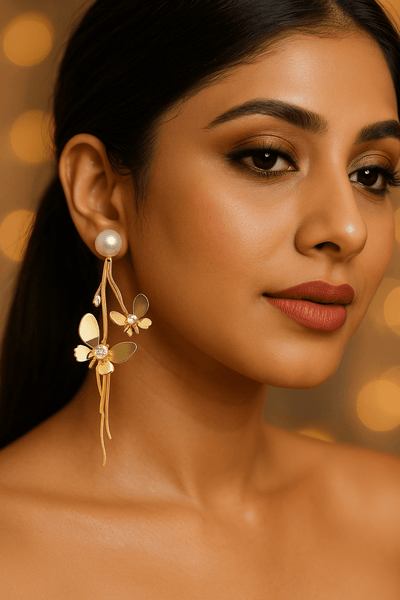 Butterfly Drop Earrings with Pearls – Anti - Tarnish Gold Finish - Maxiblink