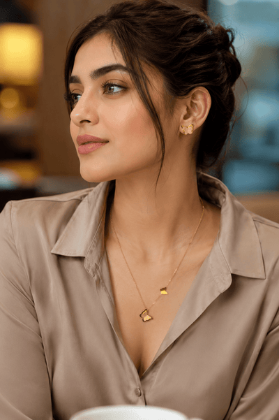 Butterfly Duo Pendant Necklace & Earrings Set – 18K Gold Plated - Maxiblink