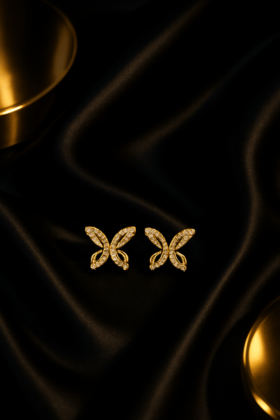 Butterfly Motif Stud Earrings in Gold - Maxiblink