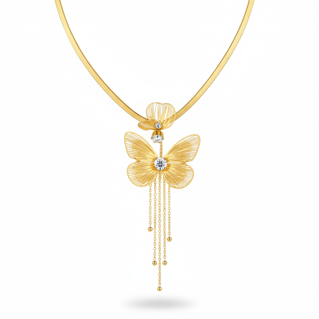 Butterfly Pendant Necklace – Gold Plated with CZ Stone, Anti - Tarnish - Maxiblink