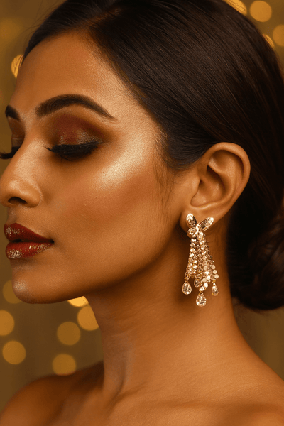 Butterfly Sequin Mesh Drop Earrings – Crystal Teardrop Details - Maxiblink