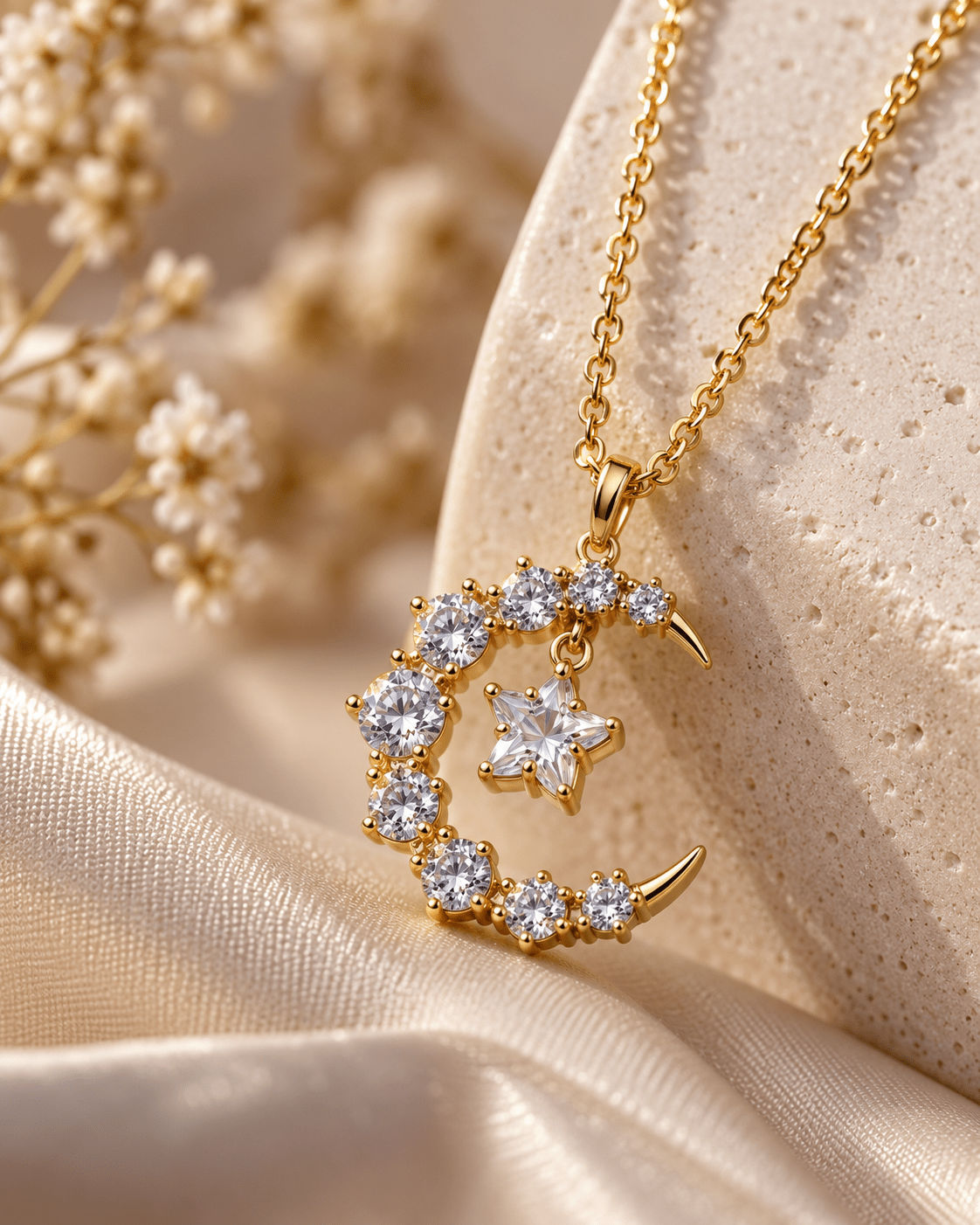 Celestial Moon & Star Pendant Necklace - Maxiblink