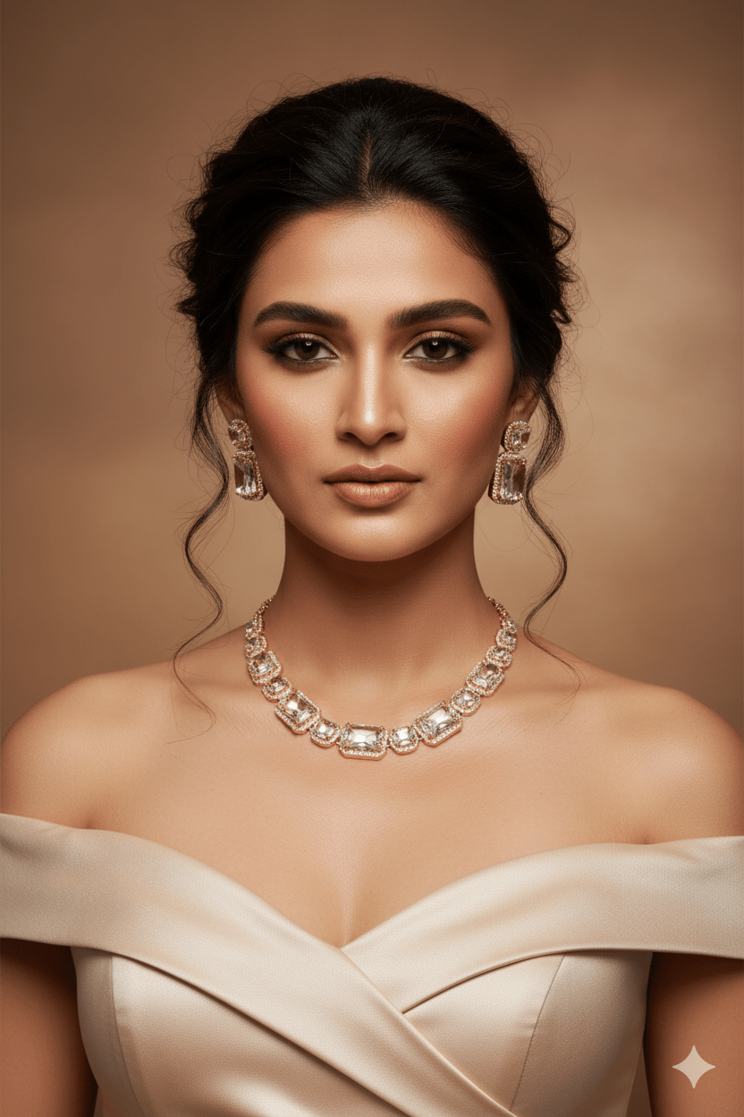 Champagne Gold AD Necklace Set | Elegant Cubic Zirconia Jewelry - Maxiblink